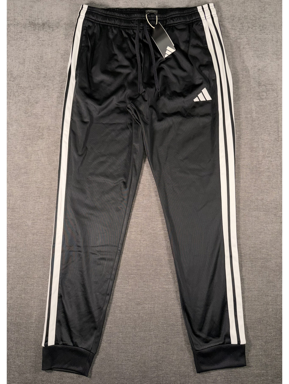 Adidas Men's Black Track Pants with White Stripes, Size L